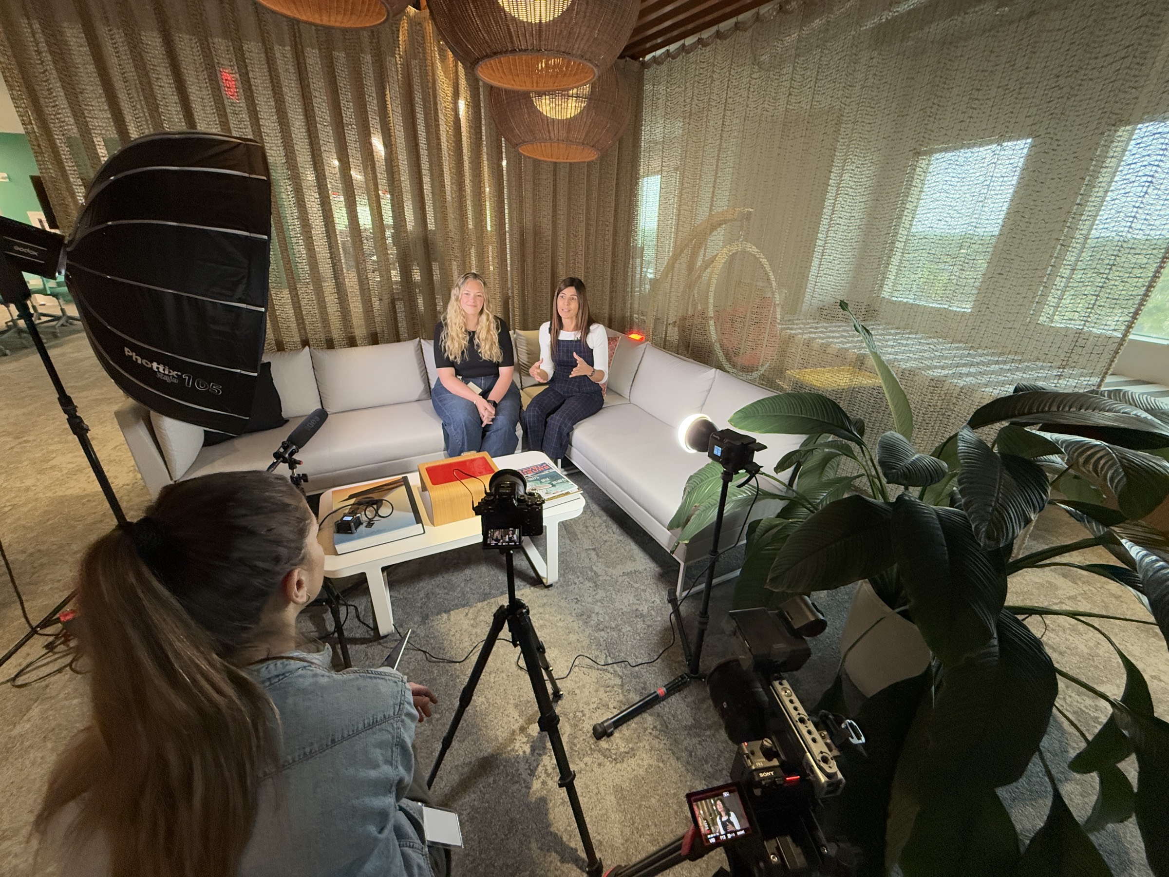 Customer interview with two-camera setup