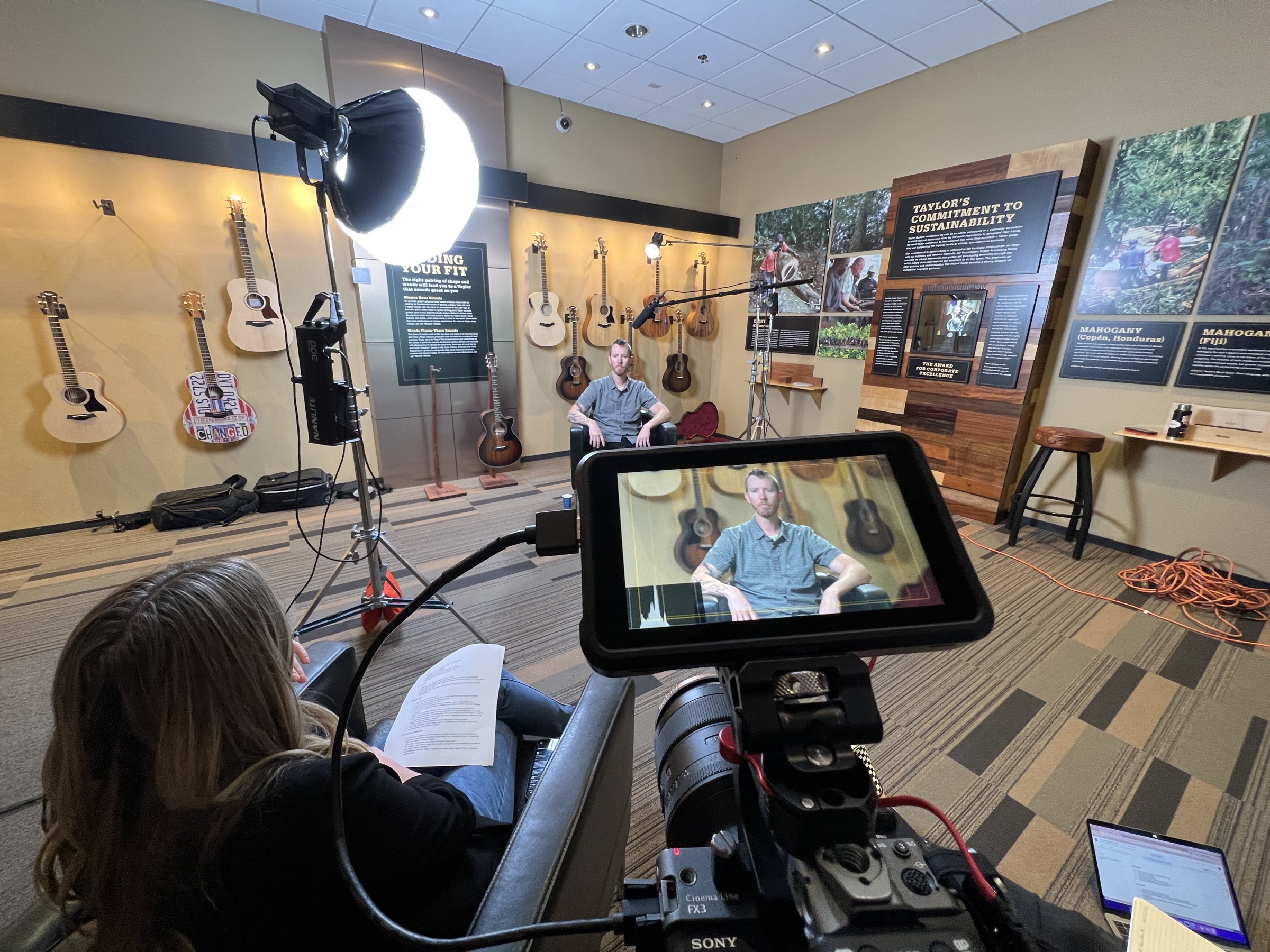 Taylor Guitars interview through camera monitor