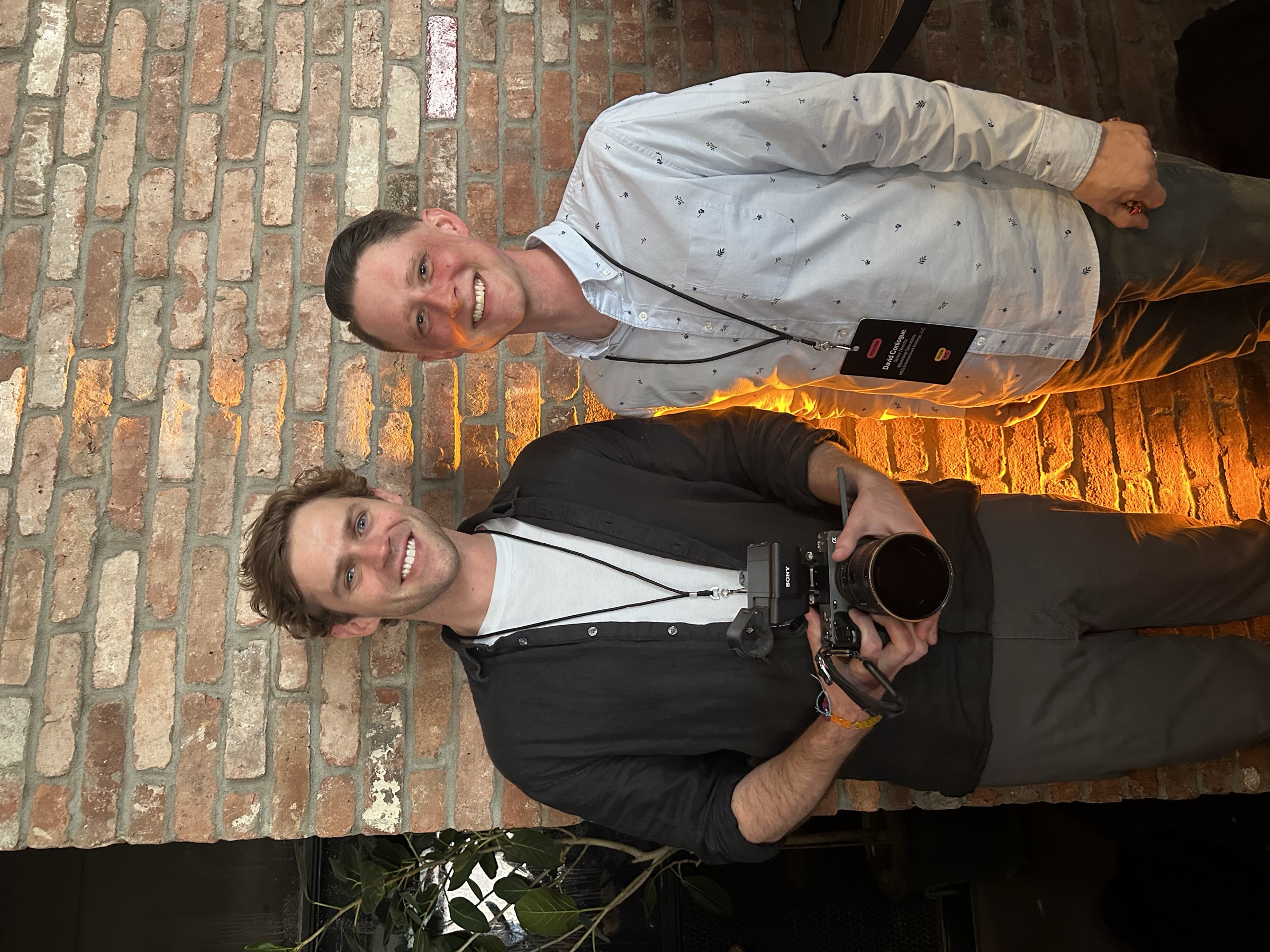 Kevin and colleague at Airtable event fire pit