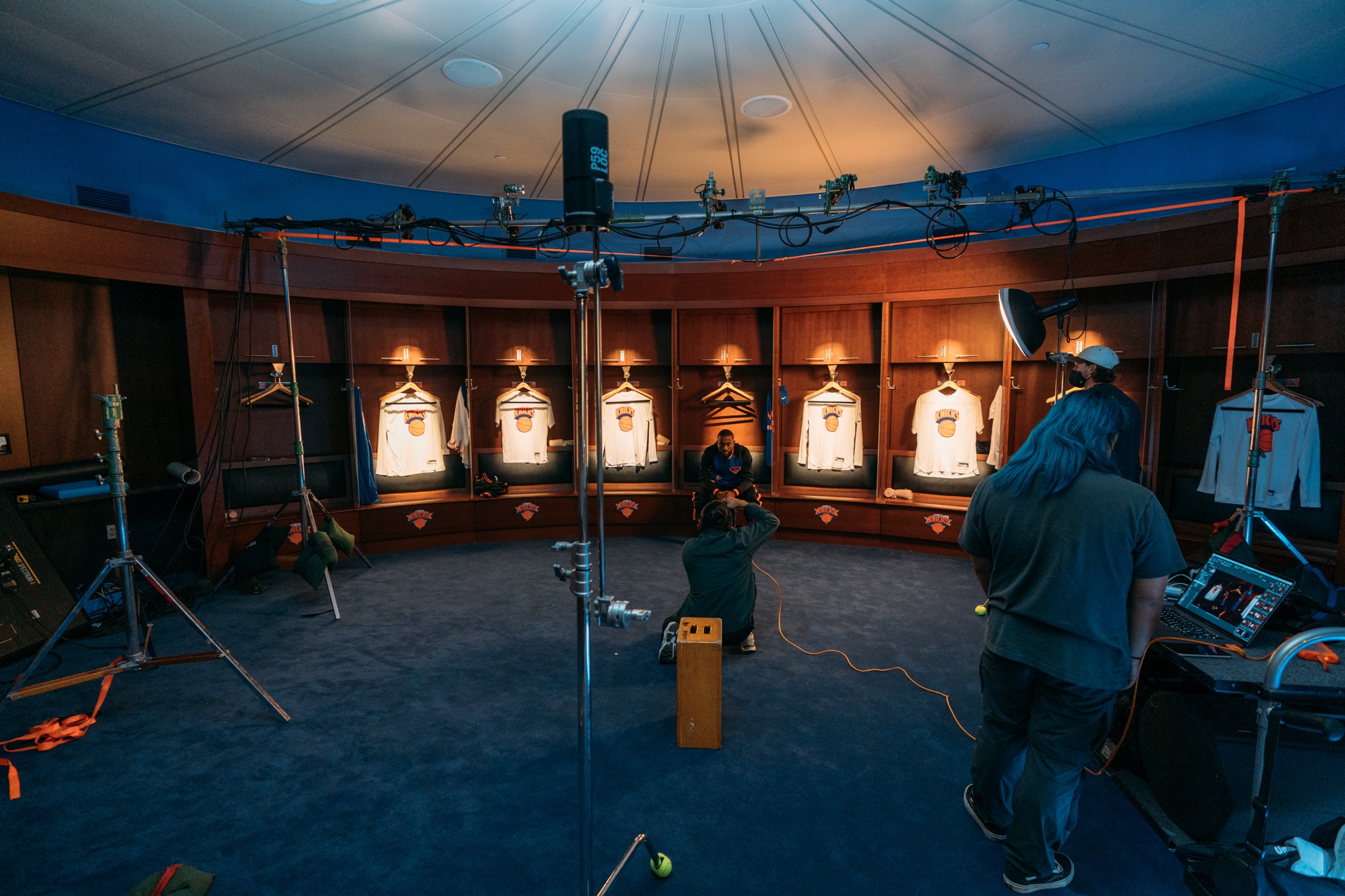 Locker room shoot setup at MSG
